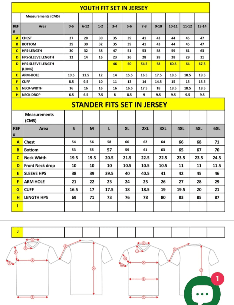 Jersey Sizing Details