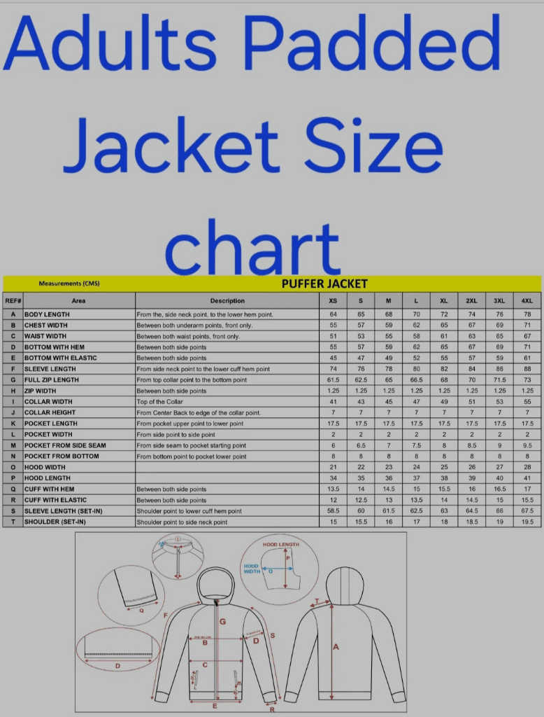Adult Sizing Details